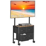 Cottage Charm Mobile TV Cart Rolling TV Stand Holder with 4 Drawer, for 23-60 inch Flat/Curved Screens,Portable Corner Floor TV Stand on Wheels, Holds Up 88Lbs with Wood Shelf, for Living Room Bedroom