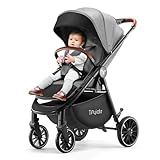 Tinyiota Stroller for Babies,Toddler Seat with Large UPF 50+ Canopy,Luxury Baby Strollers with Leather Handle & Spacious Seat, One-Hand Foldable Pushchair,Baby Carriage with Lie-Flat Mode(Gray)