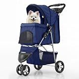 MoNiBloom Pet Stroller for Small/Medium Dogs and Cats up to 33 lbs, Blue
