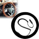 Heated Steering Wheel Cover, Quick Heating Suede Plush Cover with Automatic Temperature Control, Universal Fit for Cars, Trucks, Vans & SUVs, Winter Hand Warming Automotive Protector (Black)