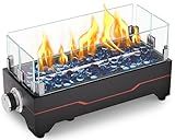 GRISUN Tabletop Fire Pit,15 Inch Propane Fire Pit Table,30000 BTU Table Top Firepit with Glass Wind Guard,Stainless Steel Burner,Fire Glass,Portable Propane fire Pit for Patio, Camping, Backyard & RV