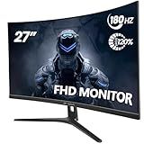 CRUA 27" Curved Gaming Monitor, FHD 1920x1080P, 144Hz/180Hz Computer Monitor, 1800R VA Screen, 120% sRGB, AMD FreeSync, HDMI & DP, Wall Mount Install- Black