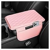 Stacool Upgraded Car Center Console Cover,Microfiber Leather Car Armrest Cover Cushion with 2 Storage Bags,Universal Car Armrest Storage Box (Pink)