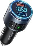 Upgraded V5.3 FM Bluetooth Transmitter, Bluetooth Car Adapter QC3.0 & LED Backlit Wireless FM Radio Adapter Music Player/Car Kit, Siri Google Assistant