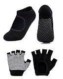 2 Pairs Yoga Grip Gloves and Socks, Non Slip Yoga Gloves Socks Set, Women Fingerless Gym Gloves and Pilates Sock, Silicone Dot Grip Socks Sport Gloves for Fitness Exercise Hanging