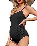 Century Star Maternity Swimsuit One Piece Bathing Suit for Women Pregnancy Swim Ribbed Ruched Modest Swimwear Beach Wear Black Medium