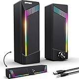 Computer Speakers, 2 in 1 PC Speaker , Gaming Speakers for PC Computer Laptop Desktop Monitor, RGB Speakers with Touch Sensitive Lighting, USB Powered 3.5mm Aux（Package Only Two Speaker, No Soundbar）