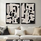 Large Framed Black and White Abstract Wall Art for Living Room, 2 Piece Modern Canvas Prints Paintings Artwork for Walls, Minimalist Black Beige Pictures for Hallway Dining Bedroom Wall Decor 24x36 In