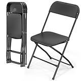 VINGLI 4 Pack Black Plastic Folding Chair, Indoor Outdoor Portable Stackable Commercial Seat with Steel Frame 350lb. Capacity for Events Office Wedding Party Picnic Kitchen Dining