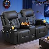 DG PEAFOWL Loveseat Recliner Sofa, Home Theater Seating with Center Console, Reclining Loveseat RV Couch with USB Ports & Phone Holders, Wall Hugger RV Sofa Furniture with Storage & Pocket