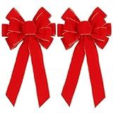 2 Pack Red Christmas Bows Outdoor Decorations,12”x20” Large Christmas Tree Topper Bow, Velvet Wreath Bow with Glitter Gold Edge for Xmas Home Front Door Decor