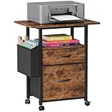 GYIIYUO 2 Drawer File Cabinet with 24'' Extended Desktop, Mobile Filing Cabinet, Rolling File Cabinet with Side Bag, Fabric Drawer, Fits A4/Letter Size, Printer Stand Home Office, Light Brown
