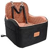 Lealchum Dog Booster Car Seat for S/M Dogs Up to 35lbs,Soft 6in Elevated Cushion,Fits in Front/Back Seat,Fully Detachable and Washable,2 Storage Pockets & 3 Straps,Easy to Install (Black/Brown,Medium)