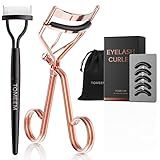 Eyelash Curler with Comb, Professional Volumizing Lash Lift Kit Lash Curler with Refill Pads for Home & Travel Uses, Rose Gold