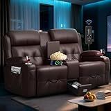 TOMOSLTER Loveseat Recliner Sofa, Home Theater Seating Massage Reclining Couch with USB, Center Console, Wall Hugger RV Recliners, 145° Adjustable Recline & Cup Holders, for RV & Movie Room