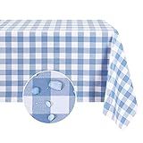 Romanstile Rectangle Vinyl PVC Tablecloth, 100% Waterproof Buffalo Plaid Plastic Table Cloth, Oil Proof Heavy Duty Wipeable Table Covers for Dining/Camping/Picnic/Outdoor - 54 x 78, Light Blue
