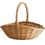 Natural Woven Willow Picnic Basket with Handle - Handcrafted Wicker Storage Basket for Picnic, Shopping, Home Organization, Gifts - Light Brown, Large Capacity, 15.7x13.4x12.5 Inches