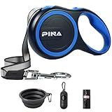 PINA Retractable Dog Leash, 26ft Dog Leash for Small Medium Large Dogs Up to 110lbs, 360° Tangle-Free Strong Reflective Nylon Tape, with Anti-Slip Handle, One-Handed Brake, Lock - Black Blue
