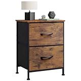 WLIVE Night Stand, Small 2 Drawer Dresser, Nightstand with Fabric Bins for Bedroom, Closet, Dorm, Rustic Brown Wood Grain Print, 11.8" D x 15.7" W x 20.9" H