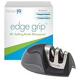 KitchenIQ 50009 Edge Grip 2-Stage Knife Sharpener, Black, Coarse & Fine Sharpeners, Compact for Easy Storage, Stable Non-Slip Base, Soft Grip Rubber Handle, Straight & Serrated Knives