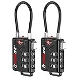 TSA Approved Cable Luggage Locks, Re-settable Combination with Alloy Body, Black 2 Locks.