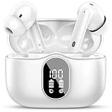 Wireless Earbuds, Bluetooth 5.4 Headphones Bass Stereo, Ear Buds with Noise Cancelling Mic, LED Display in Ear Earphones Clear Calls, IP7 Waterproof Bluetooth Earbuds for Laptop/Phones/Sports, White