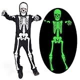 Sincere Party Glow In the Dark Skeleton White Bones Skeleton Costume with Gloves&Hood for Kids 3-5years