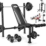 OPPSDECOR Weight Bench Set, Folding Workout Bench with Squat Rack Leg Extension & Leg Curl, Adjustable Back/Barbell Rack for Bench Press Strength Training, Flat Incline Decline Gym Bench (Black)