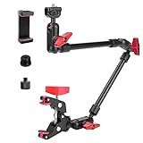 JEBUTU 22" Magic Arm w Clamp Mount, Overhead Desk Phone Mount Stand, Adjustable Articulating Friction Camera Boom Arm w 1/4" Thread for Phone Video Light Webcam Action Camera Tripod Mic