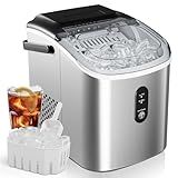 EUHOMY Ice Maker Countertop, Portable Ice Machine with Carry Handle, 26.5lbs Per Day, 9 Cubes in 6 Mins, Auto-Cleaning, with Basket and Scoop, for Home, Kitchen, Camping, RV (Silver)