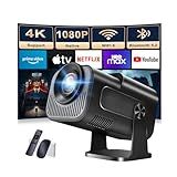 Projector 1080P Full HD, 4K Projector with 180° Rotation, Built-in App Portable Projector WiFi 6 & Bluetooth 5.2 Support,Featuring Auto Keystone Correction,HDMI/USB Connectivity Projector Black