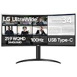 LG 34WR55QK-B 34-inch UltraWide WQHD (3440 x 1440) Curved Computer Monitor, 100Hz, 5ms, HDR10, Reader Mode, HDMI, DisplayPort, USB Type-C, Tilt/Height Adjustable Stand, Black