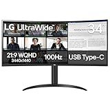 LG 34WR55QK-B 34-inch UltraWide WQHD (3440 x 1440) Curved Computer Monitor, 100Hz, 5ms, HDR10, Reader Mode, HDMI, DisplayPort, USB Type-C, Tilt/Height Adjustable Stand, Black
