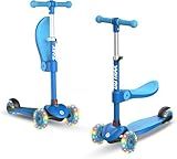 Gotrax KS3 Kids Kick Scooter, LED Lighted Wheels, Adjustable Height Handlebars and Removable Seat, Lean-to-Steer & Widen Anti-Slip Deck, 3 Wheel Scooter for Kids Ages 2-8 and up to 100 Lbs (Blue)