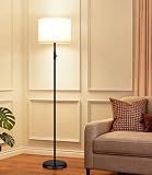 【Upgraded】 Dimmable Floor Lamp for Living Room,1000 Lumens Bulb Included, Modern Floor Lamps Simple Design with Linen Shade, Tall Standing Lamp for Bedroom Office Dining Room, Black Pole Lamp