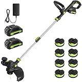 20V Cordless String Trimmer, Two 2.0Ah Battery Powered with Fast Charger, 12'' Grass Cutter with Auto Line Feed, 2-in-1 Electric Lawn Mower Grass Trimmer&Edger Lawn Tool with 8 Lines for Yard, Garden