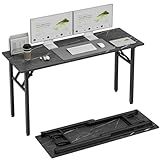 TEMI Small Computer Desk Folding Table - 55.1" Foldable Office Desk, No Assembly, Perfect for Small Spaces in Bedroom, or Apartment, Portable Mini Desk or Study Table Compact Design, Marble Greige