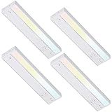 TORCHSTAR LED Under Cabinet Lighting 3CCT, 12 Inch 8W 540LM, Hardwired & Plug-in, 3 Color Selectable CRI90 120V ETL Listed Dimmable Under Counter Lights for Kitchen, White Aluminum Housing, 4 Pack