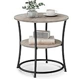 VASAGLE Side Table, Round End Table with 2 Storage Shelves for Living Room, Bedroom, Nightstand with Steel Frame for Small Spaces, Accent Coffee Table, Greige and Ink Black