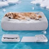 Rywell 3-in-1 Cooling Dog Beds Large Sized Dog, Dog Cooling Mat with Arc-Chill Tech (Q-Max>0.5), Dog Crate Pad for Summer, Non-Slip & Fully Machine Washable, Gift for Dog Lovers, 43" x 31", Grey