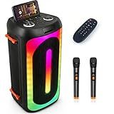 Karaoke Machine with 2 Wireless Microphones,160W Peak Portable Bluetooth Speaker for Adults & Kids,15Hr Playtime,Wireless Boombox Large Subwoofer for for Party, Beach, Campin (Black)