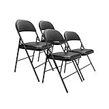 Amazon Basics Comfortable Vinyl-Padded Metal Steel Folding Chairs for Events, Easy to Fold and Store, Black, 4-Pack