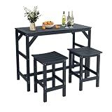 Sunnibety HIPS Outdoor Patio Bar Set, All Weather HIPS Bar Table and Chairs Set for Outside, 55" Rectangular High Top Bar Table with 2 Bar Stools for Poolside, Patio, Balcony, Deck (Black, 3 Pcs Set)