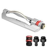 Eden 96218 Heavy Duty Turbo Oscillating Sprinkler, Covers Up to 3,700 sq. ft., 18 Brass Nozzles, Weighted Aluminum Base, Adjustable Range, Quick Connect Bundle, Silver, Red, Black