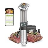 KitchenBoss Wifi Sous Vide Cooker: Ultra-quiet Sous Vide Machine Built-in Color Display Recipes Waterproof, 1100 Watts Sous-vide Immersion Circulator Precision Cooker Magnetic Knob APP Control, Silver