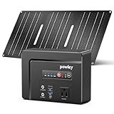 powkey Solar Powered Generator 100W Rated, 97Wh Portable Power Station with Solar Panels 30W Included, Fast Charging Power Bank with AC Outlet 110V/PD65W USB C/QC 3.0 for Outdoor Camping Home Backup