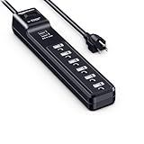 Amazon Basics Surge Protector Power Strip with 6 Outlets, 2 USB Ports, 1000 Joule, 6-Foot Cord Length, Black