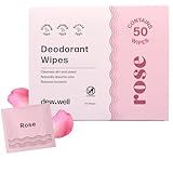 Dew Well Deodorant Wipes - Individually Wrapped Armpit Wipes - Aluminum Free Body Sheets with Natural Extracts - Rose Towelette for Travel - 50 Count, Pack of 1, Rose