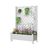 WTFGO Elevated Raised Garden Bed with Trellis&Wheels,Ashen-61.2" h