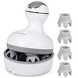 cotsoco Electric Scalp Head Massager, Cordless Hair Massage Waterproof Head Massager with 4 Heads 84 Nodes for Hair Growth, Stress Release Massage & Deep Clean, Gifts for Mom, White